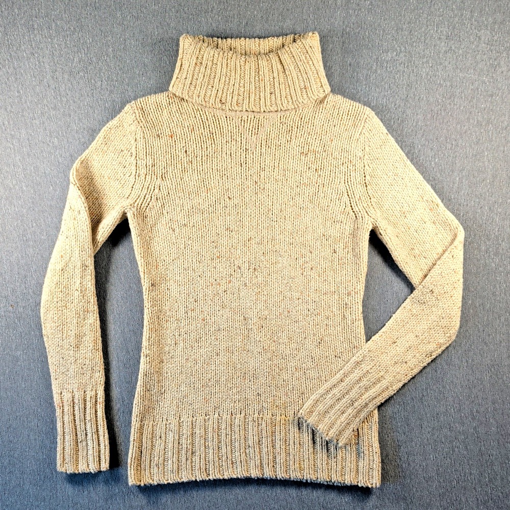 Boho Chunky Knit Sweater Ruff Hewn Cowl Neck Wool Blend Oatmeal Beige Sz M EUC